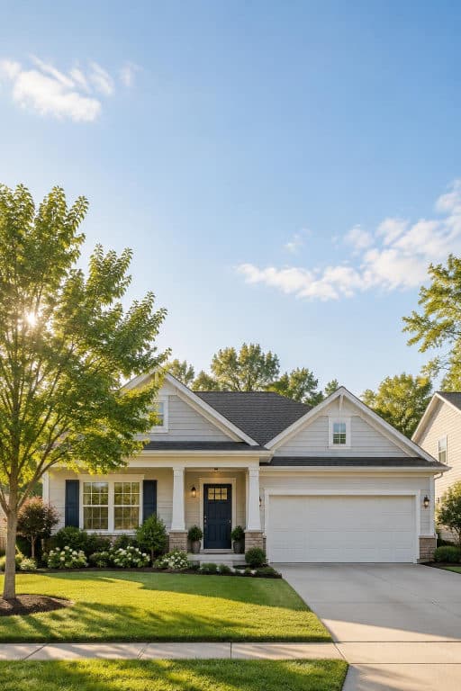 Cover photograph of the guide: a single-story American house with a navy front door, trimmed lawn and clean driveway
