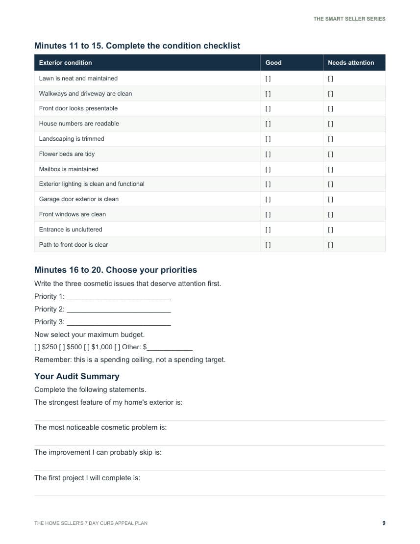 Page 9 of the guide: 20 minute exterior audit