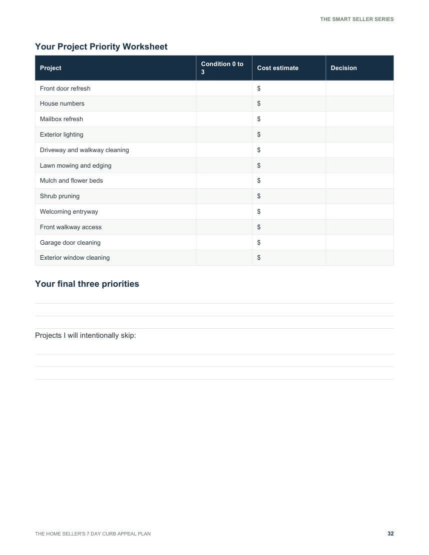 Page 32 of the guide: Personal Priority Matrix: project priority worksheet